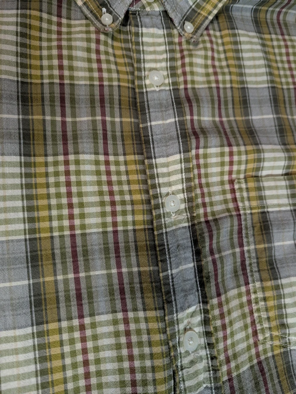 Woolrich Men's Size L Plaid Short Sleeve Button Down Shirt 100% Cotton Green Tan